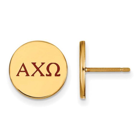 14K Plated Silver Alpha Chi Omega Enamel Greek Letters Post Earrings - Picture 1 of 3